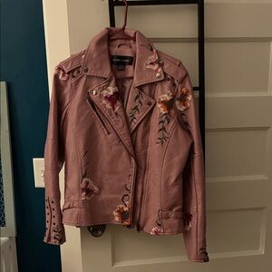 Blank NYC Mauve Leather Jacket with Floral Embroidery